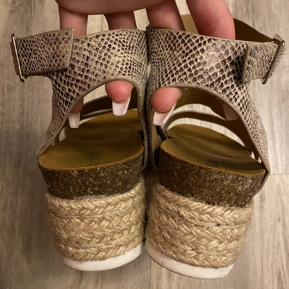 SODA Womens Platform Espadrilles Wedges Sandals Snakeskin Cream Beige Black Sz 8 - Picture 5 of 12